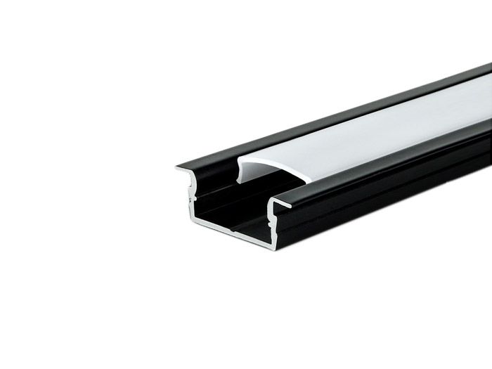 Профиль алюминиевый врезной черный для LED ленты LPV-7 В L=2000 рассеиватель белый матовый LM-U