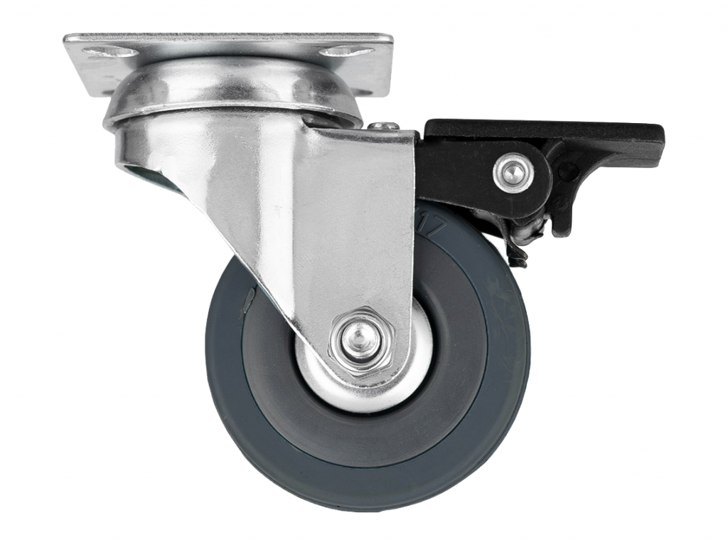 Ролик с площадкой резиновый и тормозом GIFF Industry d=50 серый