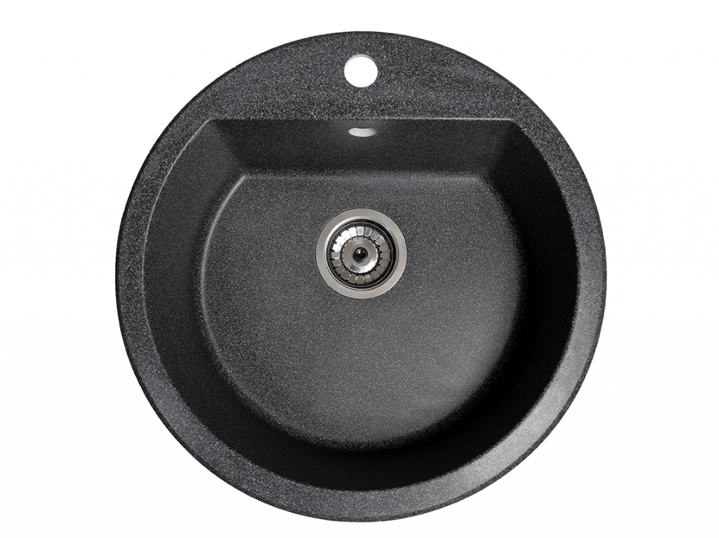 Мийка штучний камінь Solid РАУНД D510 чорний граніт (з отвором під змішувач)