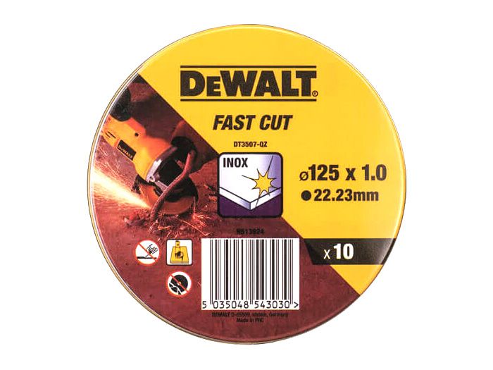 Набор отрезных кругов DeWALT 125x22,2х1,0 мм в металл. коробке, 10 ед. (DT3507)