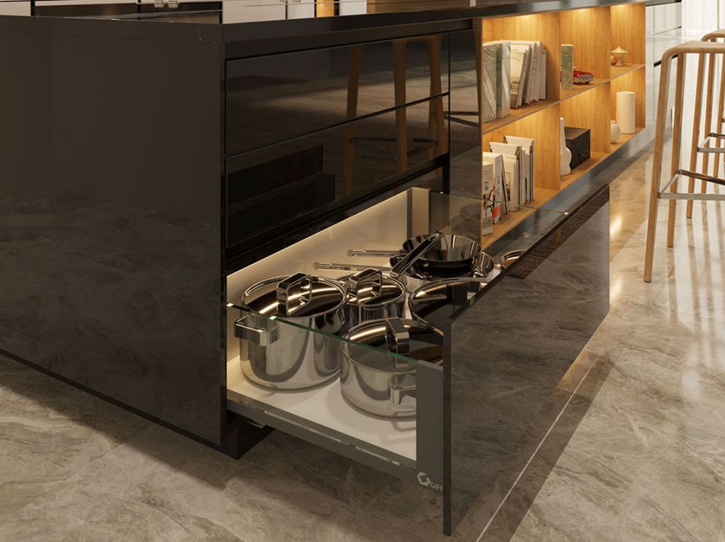 Висувний ящик зі скляними боковинами GIFF PRIME FlatBox L=500 H=167 графіт