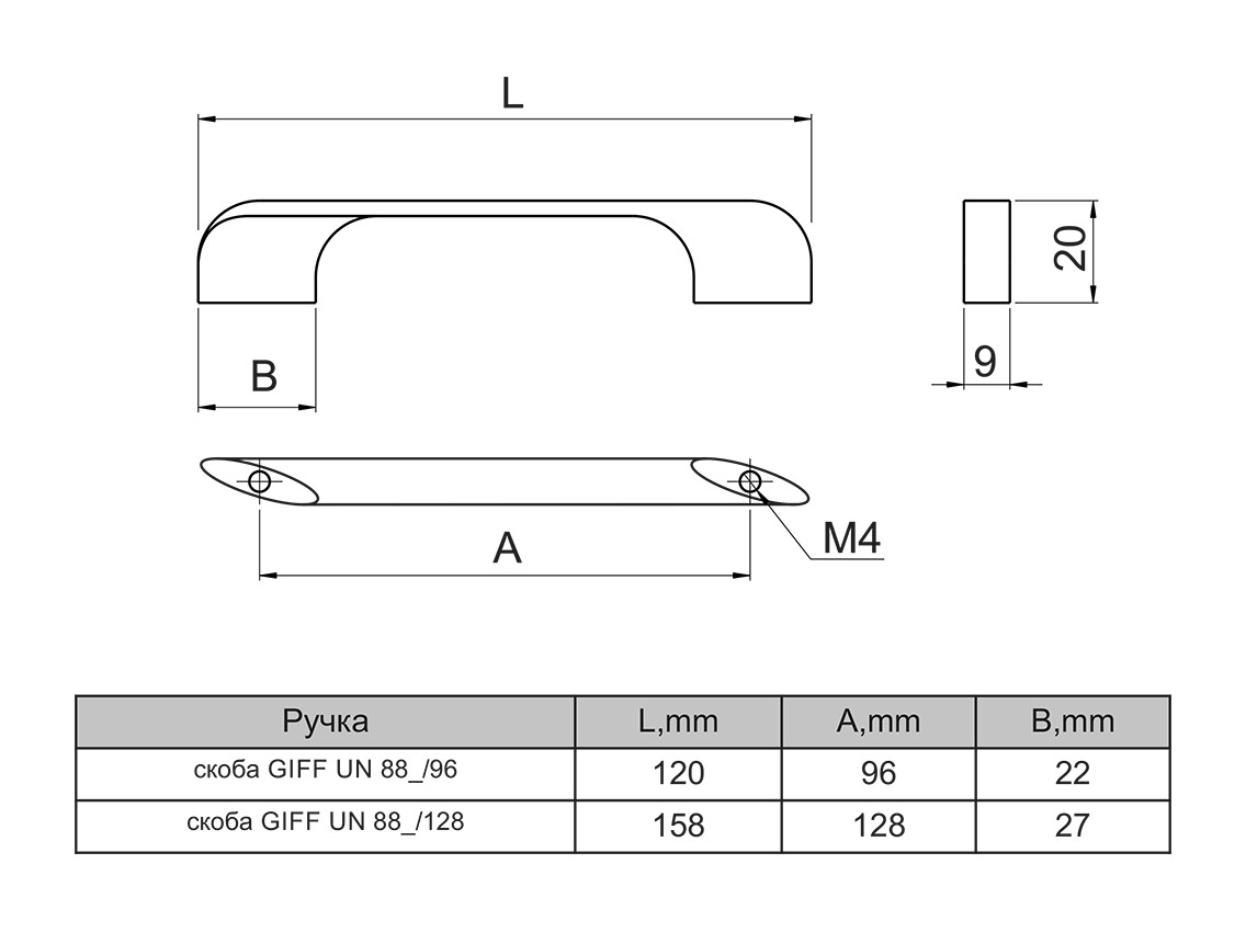 Ручка скоба GIFF UN9204/96 хром