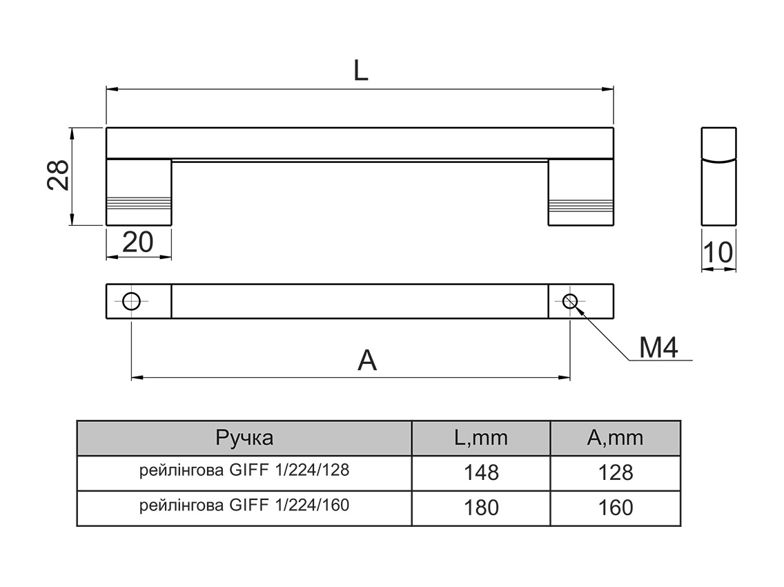 Ручка рейлінгова GIFF 1/224/128 алюміній