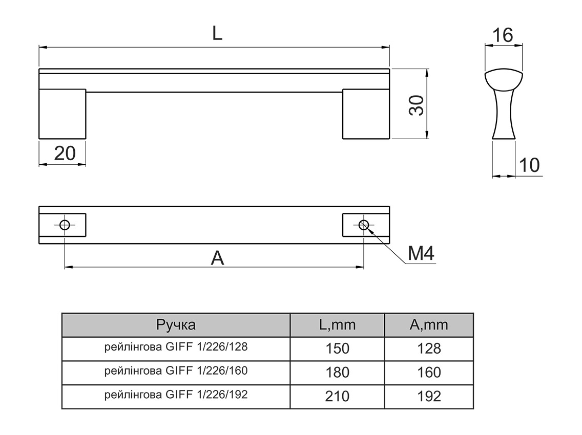 Ручка рейлинговая GIFF 1/226/128 алюминий