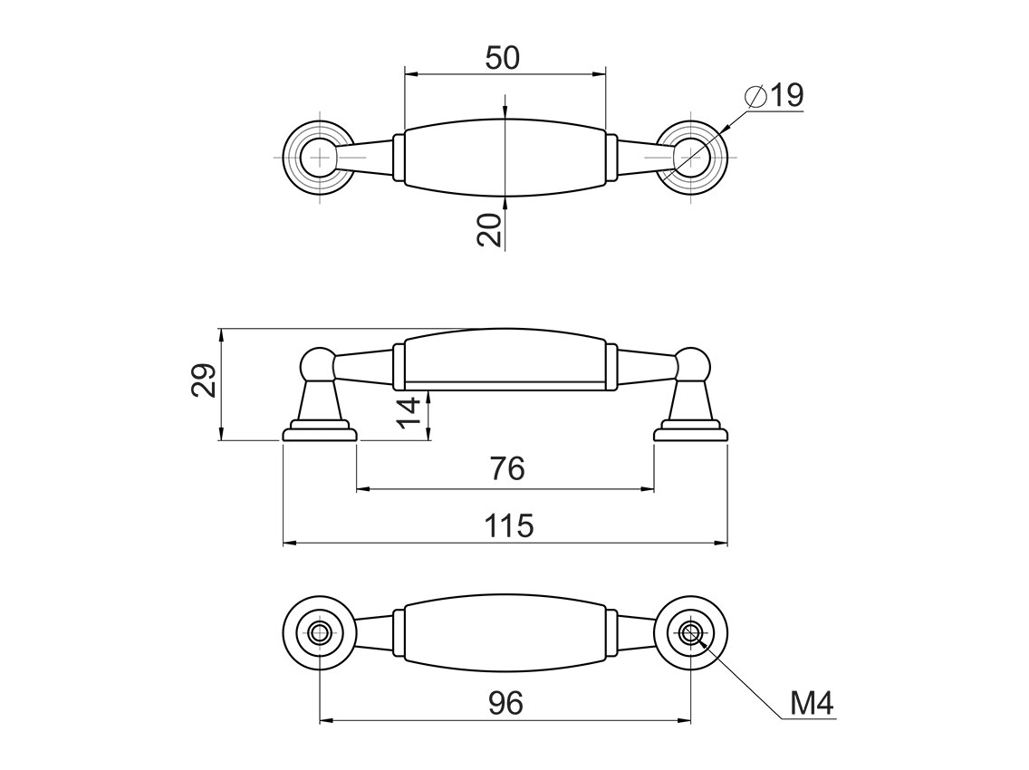 Ручка скоба GIFF UP213/96 антична бронза/порцеляна