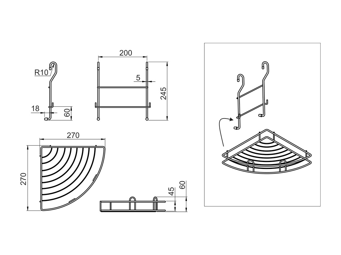 Полиця до рейлінга d=16 кутова GIFF хром