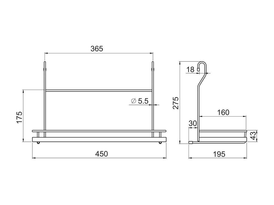 Полиця до рейлінга d=16 для склянок велика GIFF хром
