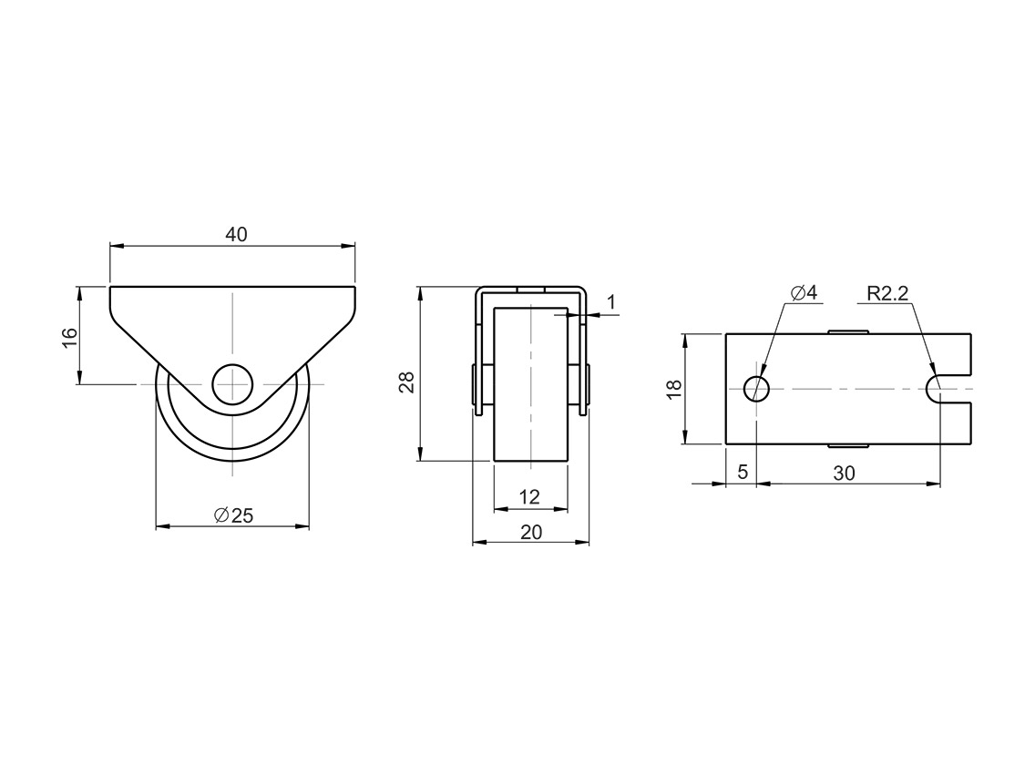 Ролик з площадкою спрямований GIFF d=26 чорний