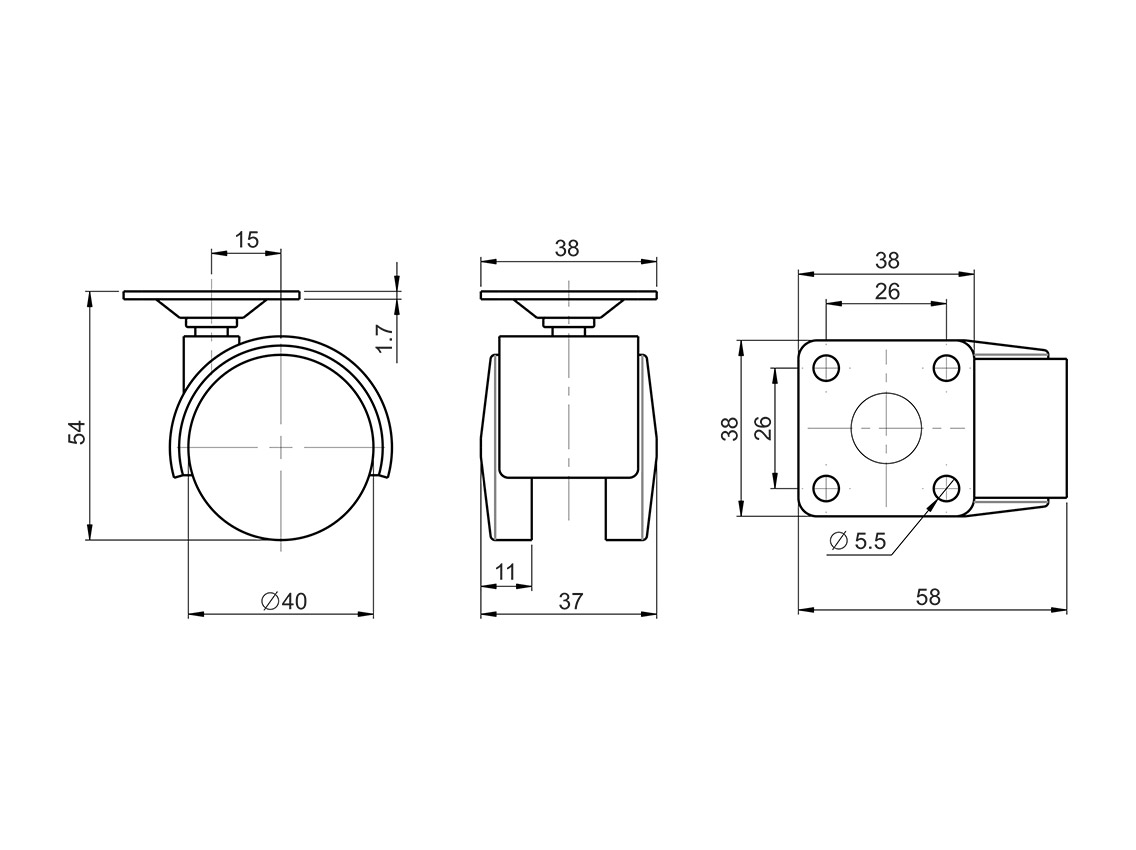 Ролик с площадкой GIFF Mobili d=40 черный