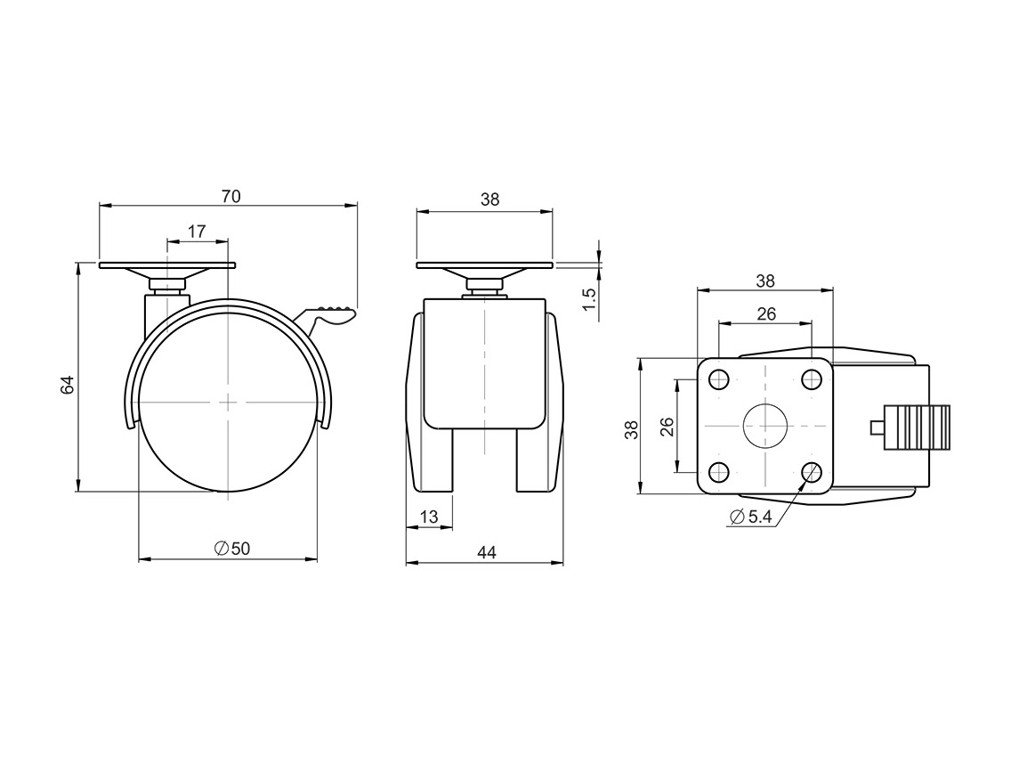 Ролик з площадкою і гальмом GIFF Mobili d=50 чорний