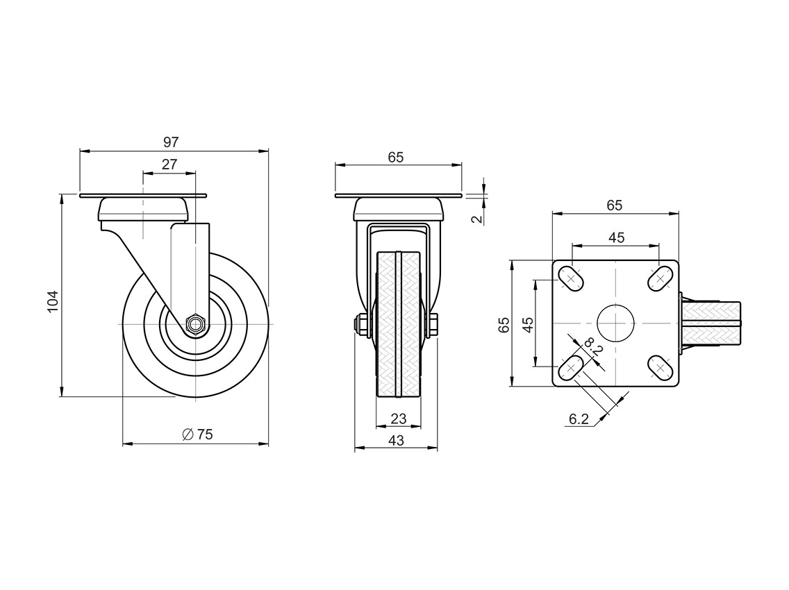 Ролик с площадкой резиновый GIFF Industry d=72 серый