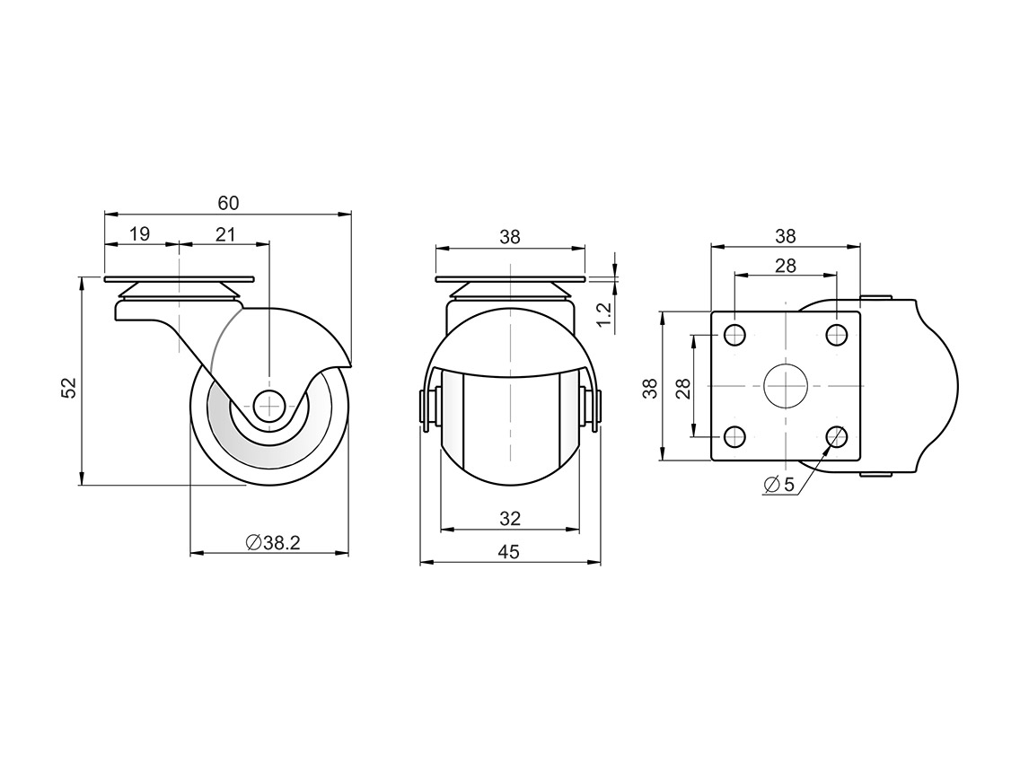 Ролик з площадкою гумовий круглий GIFF Industry d=40 сірий
