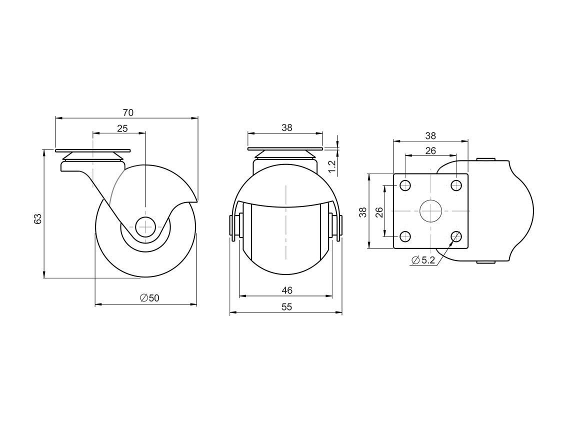 Ролик з площадкою гумовий круглий GIFF Industry d=50 сірий