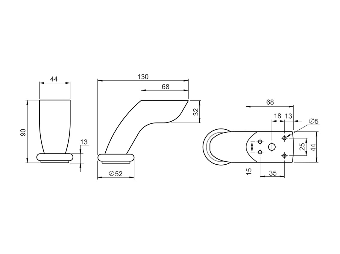 Опора без регулювання вигнута GIFF NZ0204 Н=90 t=1,5 хром