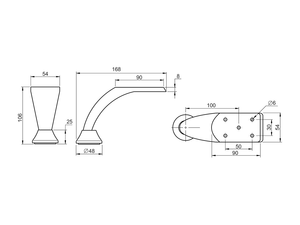 Опора без регулювання вигнута GIFF NZ0704 Н=110 t=1,2 хром