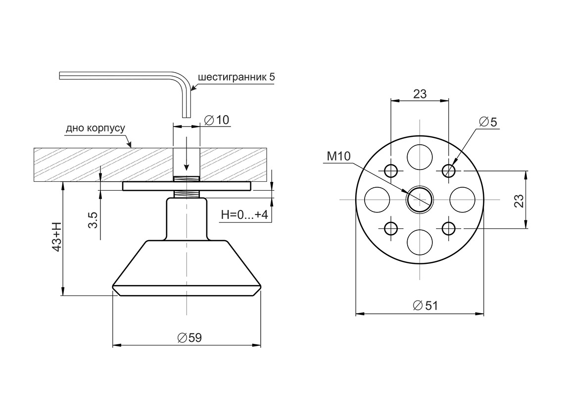 Опора регулируемая фигурная GIFF NA14 Н=43 хром