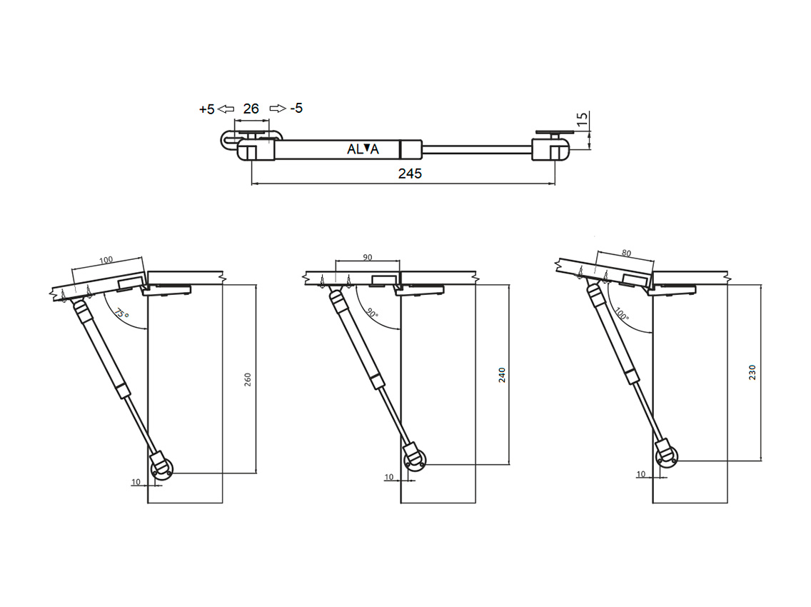 Подъемник газовый углового открывания ALVA 60N