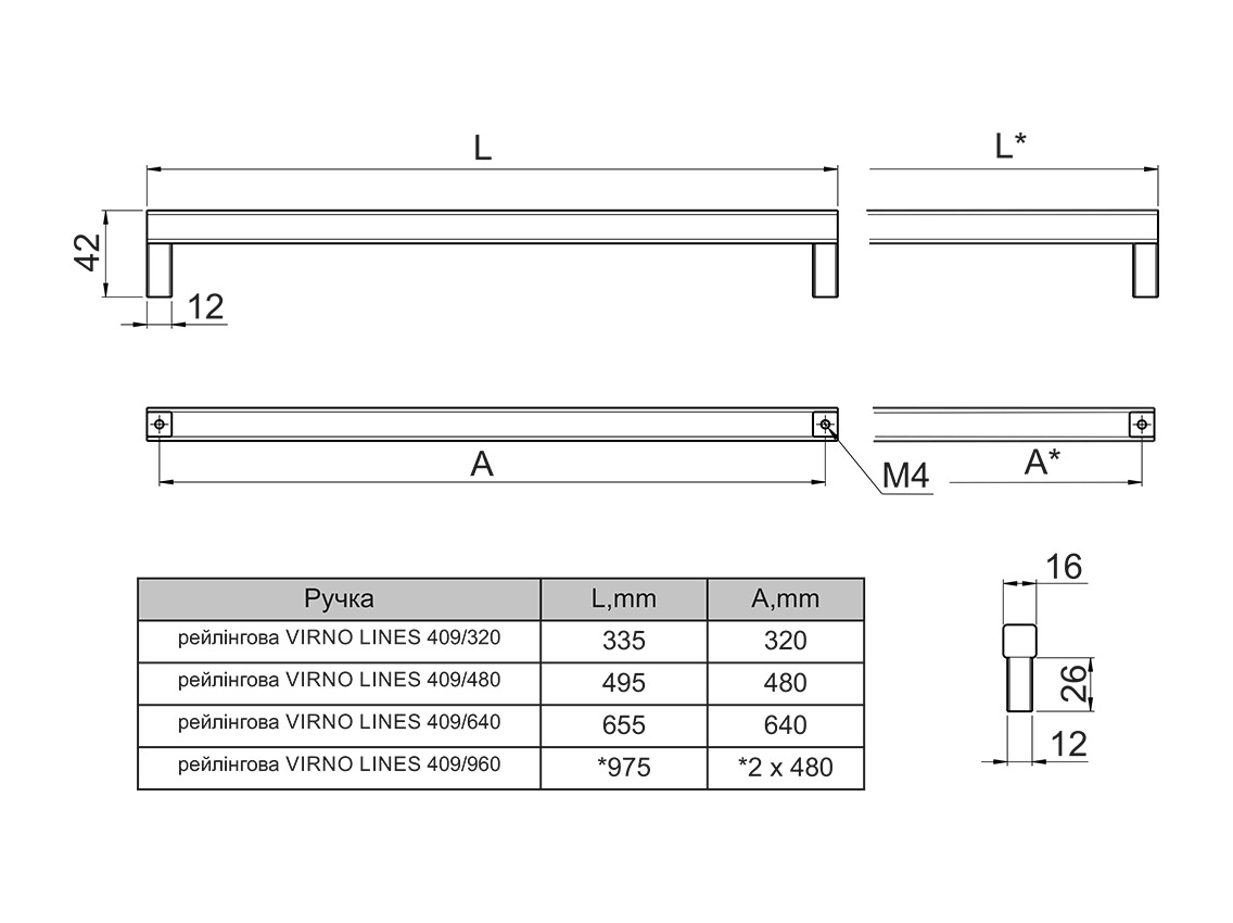 Ручка рейлінгова Virno Lines 409/960 нікель браш