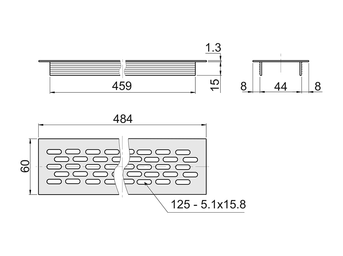 Заглушка вентиляционная GIFF L=484 H=60 алюминий