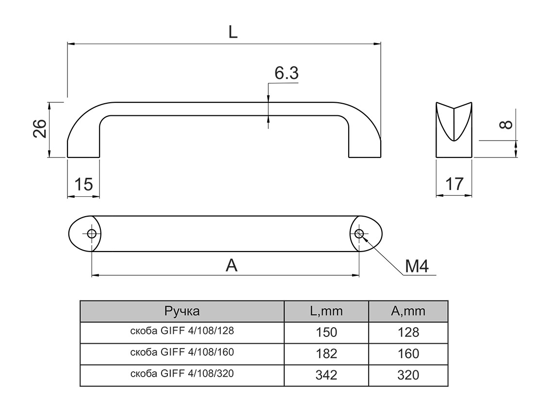 Ручка скоба GIFF 4/108/320 титан матовий