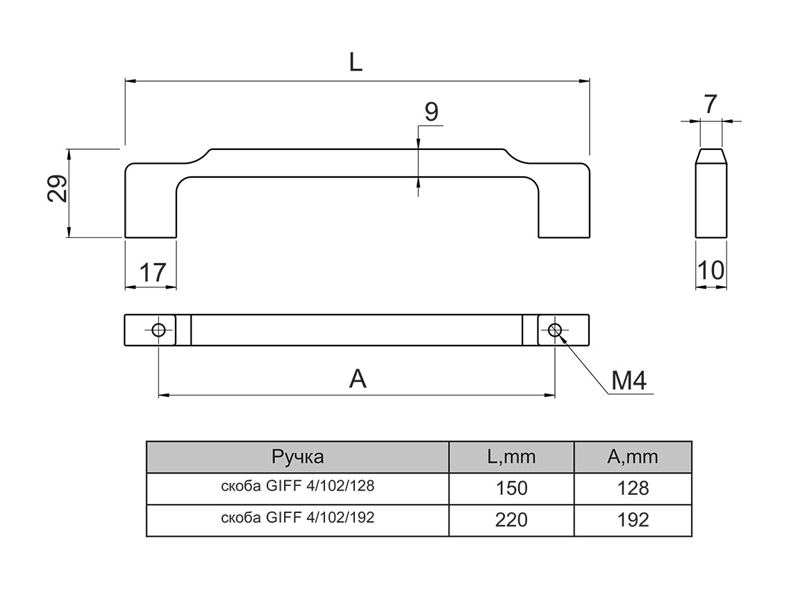 Ручка скоба GIFF 4/102/128 титан матовий