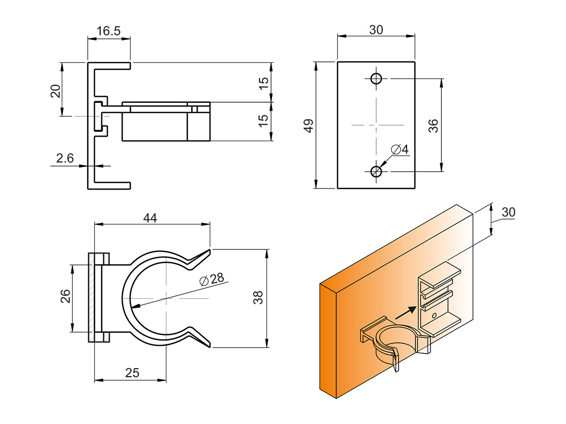 Клипса к опоре кухонного стола Volpato 10\06.172 черный