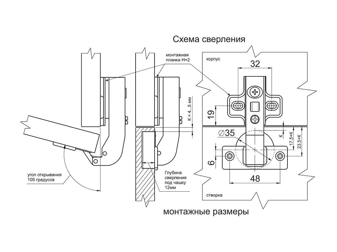 Петля равнолежащая без пружины Clip-on GIFF PRIME 180* d=35 Н=2 никель