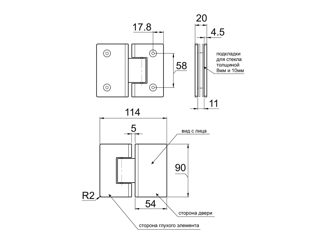 Петля 180° стекло-стекло GIFF 303 без фаски PSS 304 полированный хром