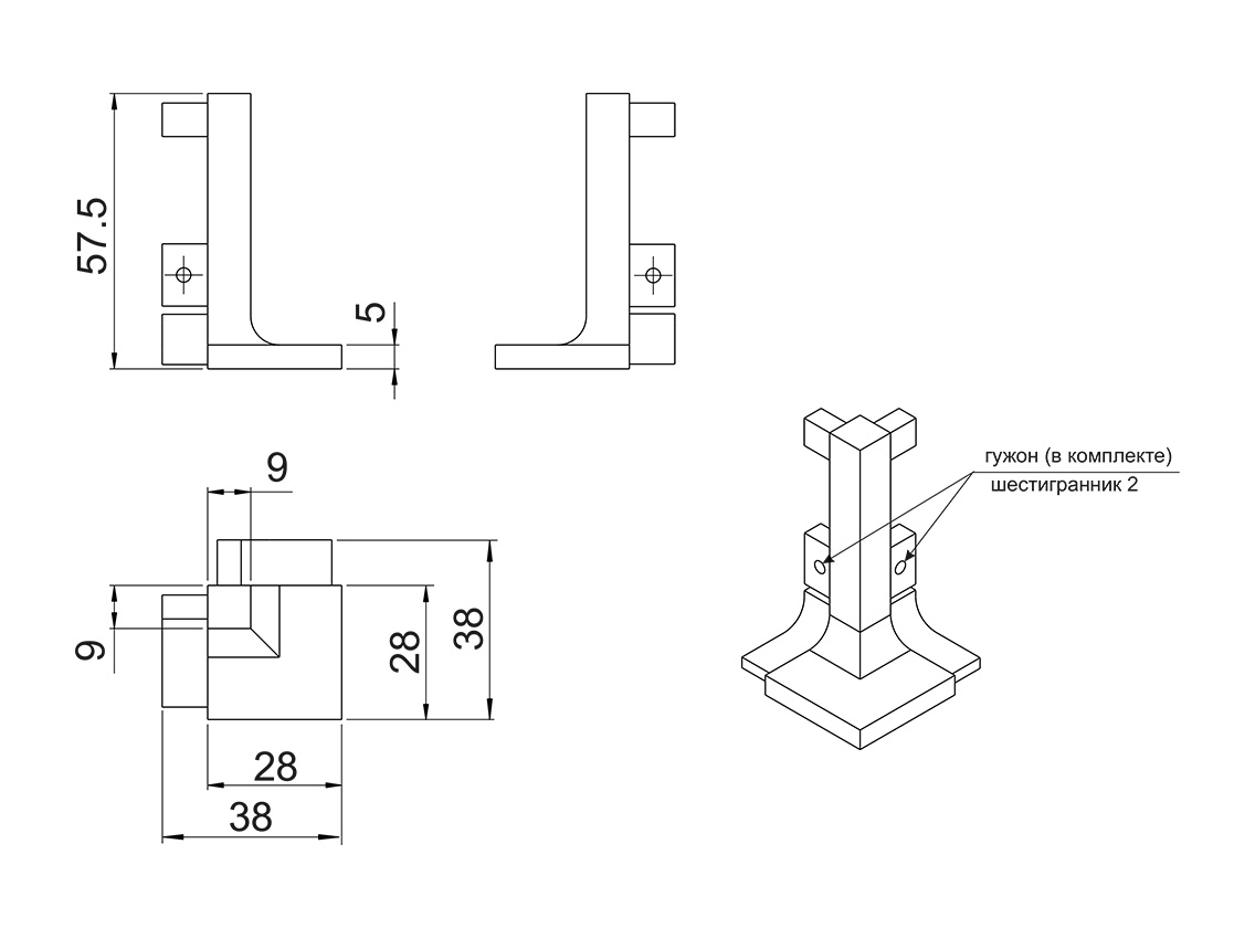 Кут зовнішній 90° до L-подібного профілю Gola Virno Style чорний матовий