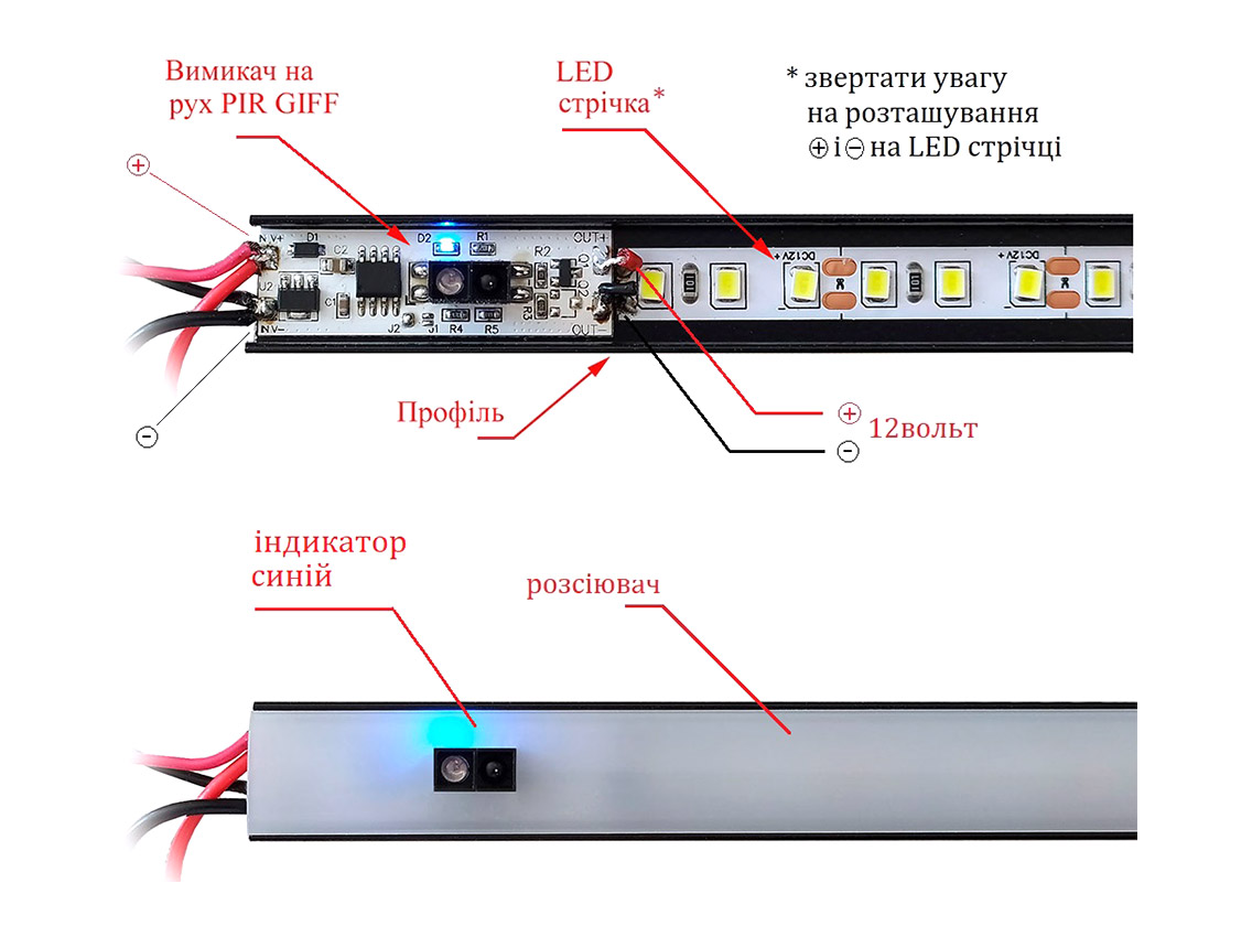 Выключатель диммируемый IR оптический GIFF для LED ленты (в профиль) 5-24V 5A с индикатором