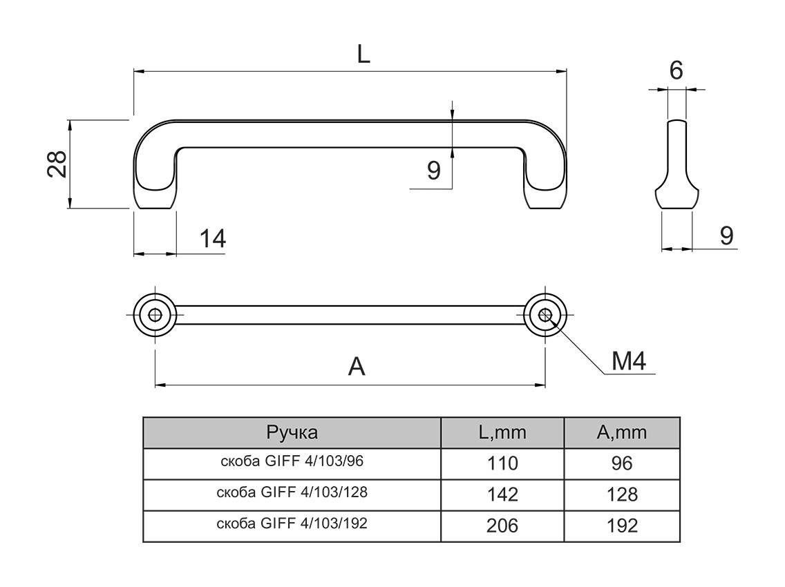 Ручка скоба GIFF 4/103/128 матовое золото