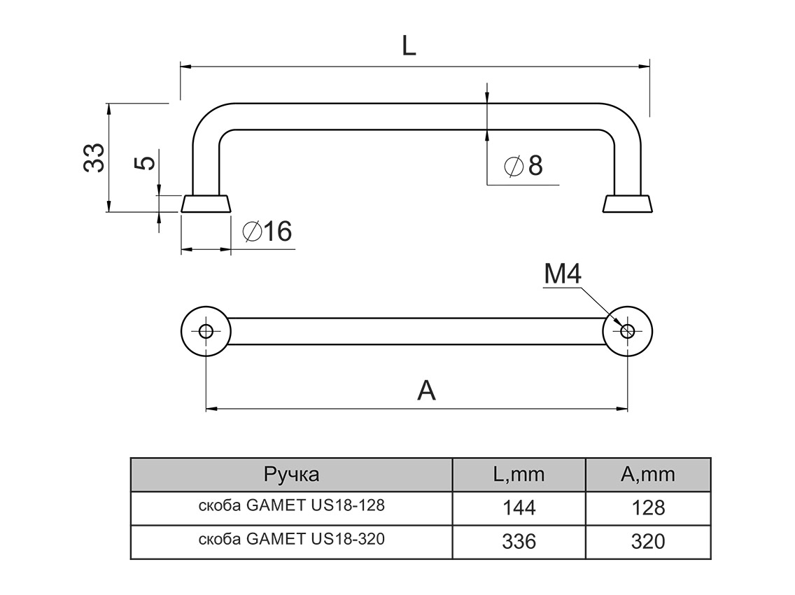 Ручка скоба Gamet US18-320-G33-G33 матовое золото