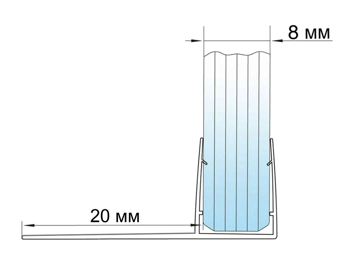 Уплотнитель 90° 8 мм стекло-стекло ус 20 мм GIFF 214 L=2500 мм черный непрозрачный