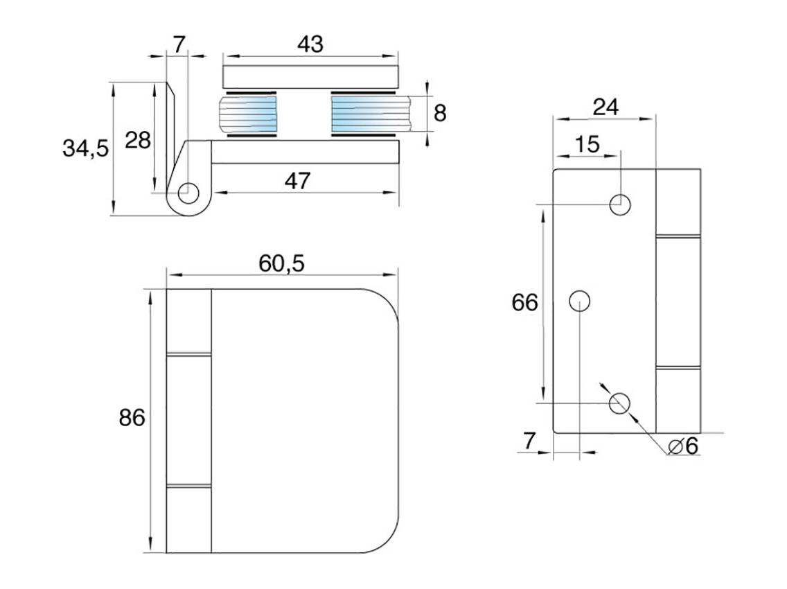 Петля DG-4 для межкомнатных дверей GIFF Glass