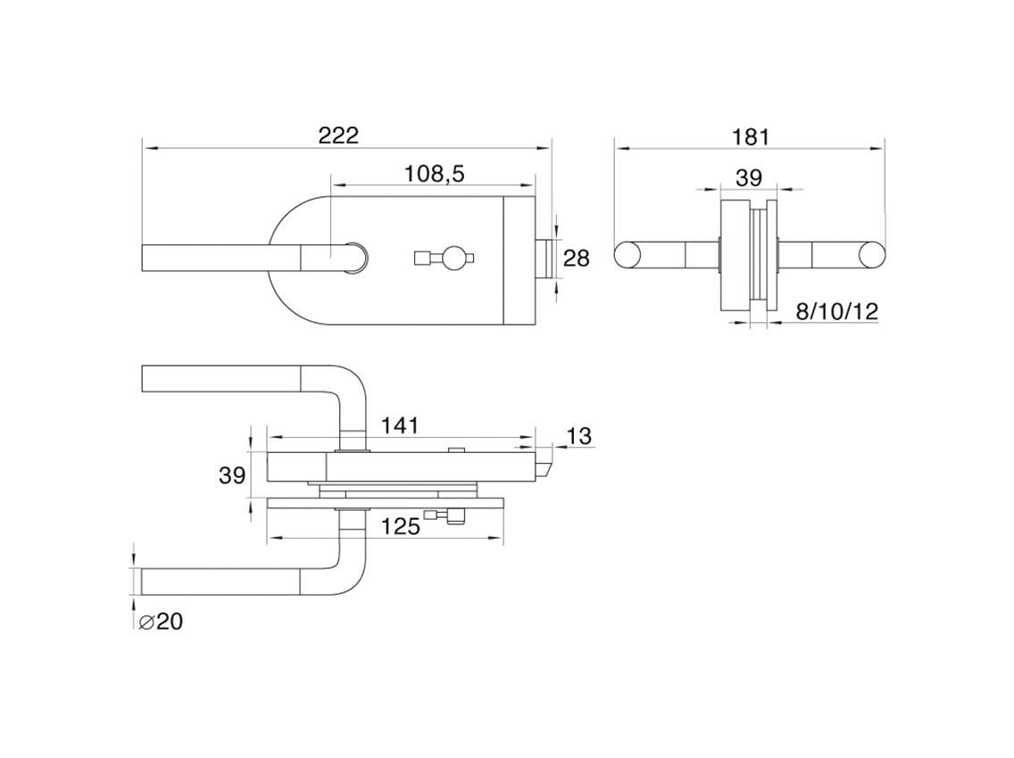 Замок DG-4 з натискною ручкою та притвором GIFF Glass