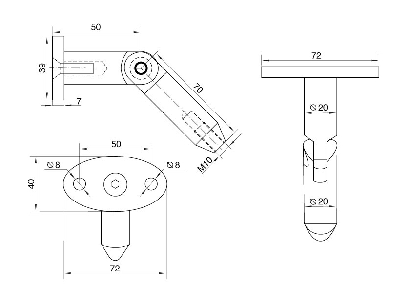 Крепление для козырьков GIFF Glass стена-ванта