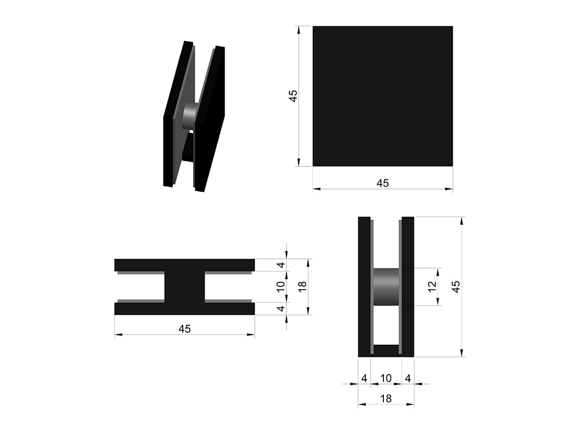 Коннектор 90* стена-стекло-пол GIFF 721 без фаски PSS 304 черный матовый