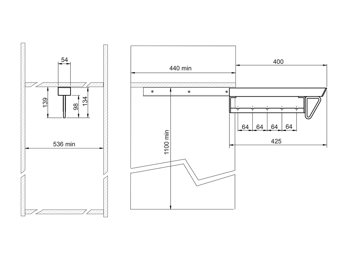 Вешалка для одежды верхнего крепления выдвижная с доводчиком Virno Home 425*134*54 серый