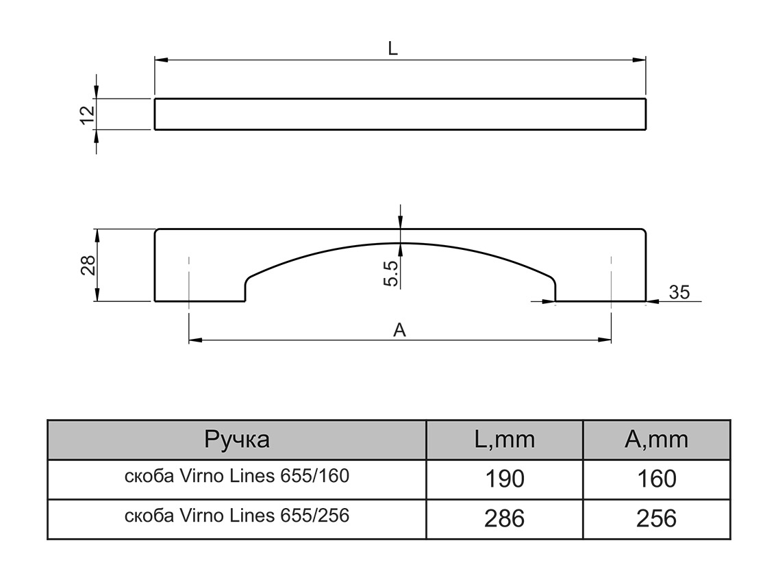 Ручка скоба Virno Lines 655/160 браш сатин никель