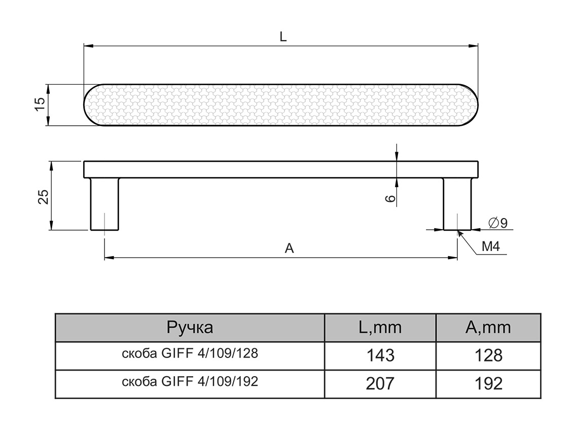 Ручка скоба GIFF 4/109/192 браш сатин нікель