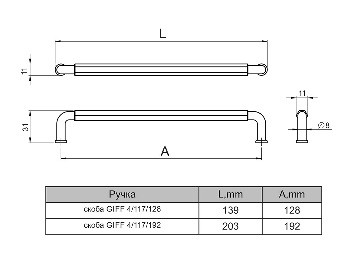 Ручка скоба GIFF 4/117/192 матове золото