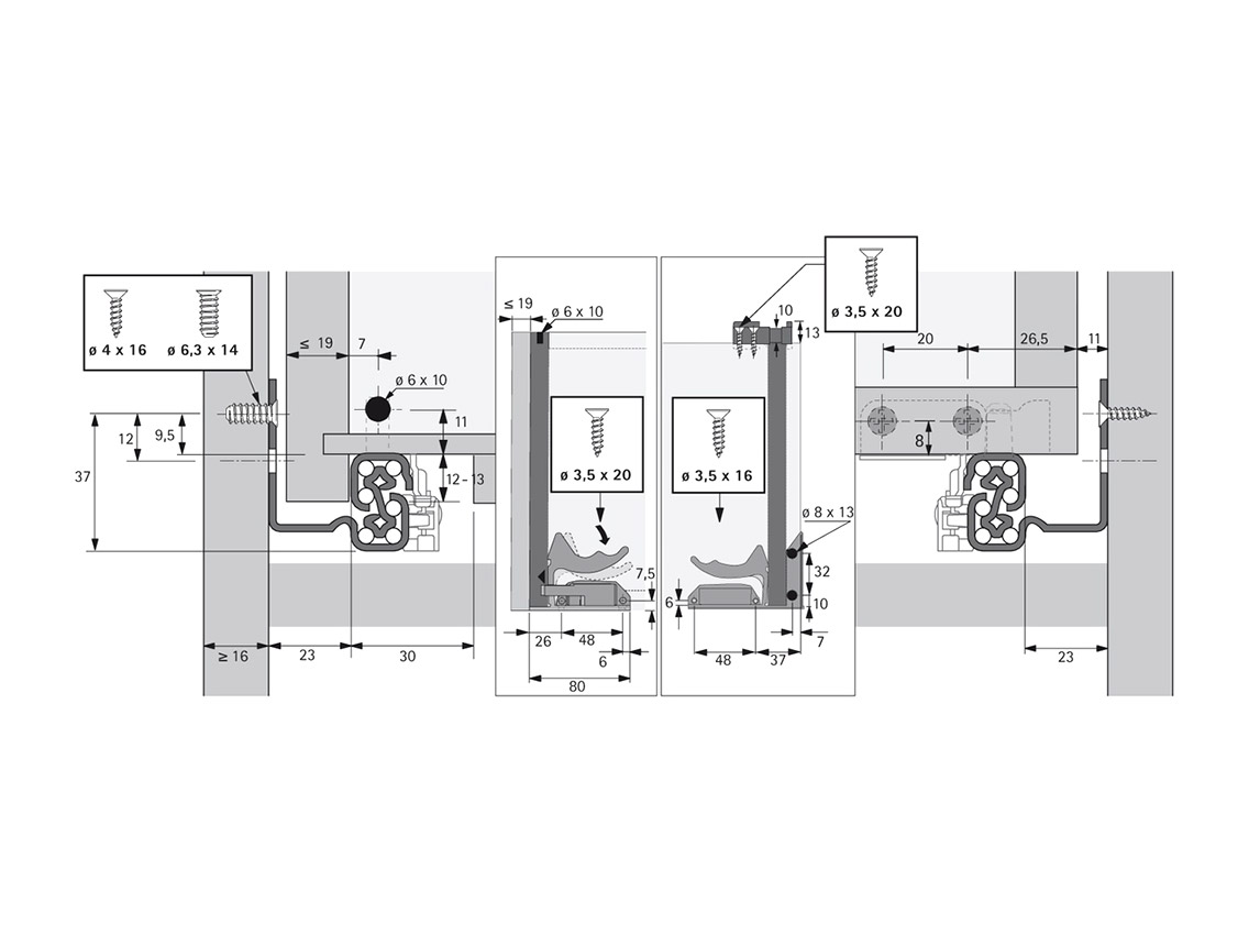 Направляющая полного выдвижения Hettich Quadro V6 Silent System L=400, левая, ДСП 18 мм (9.225.677)