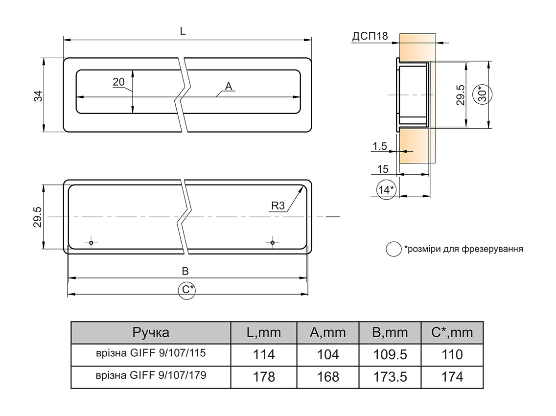 Ручка врезная GIFF 9/107/179 черный матовый