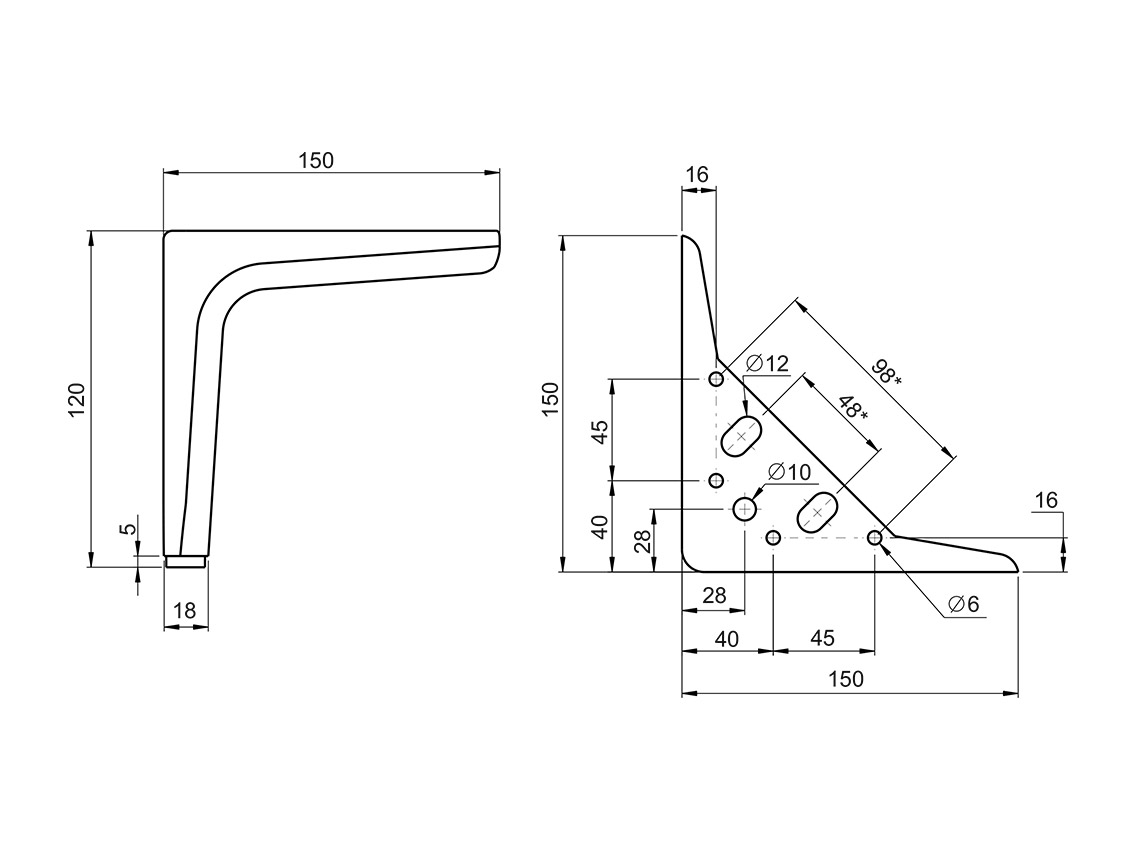 Опора нерегулируемая изогнутая GIFF Justine H=120 черный никель глянец