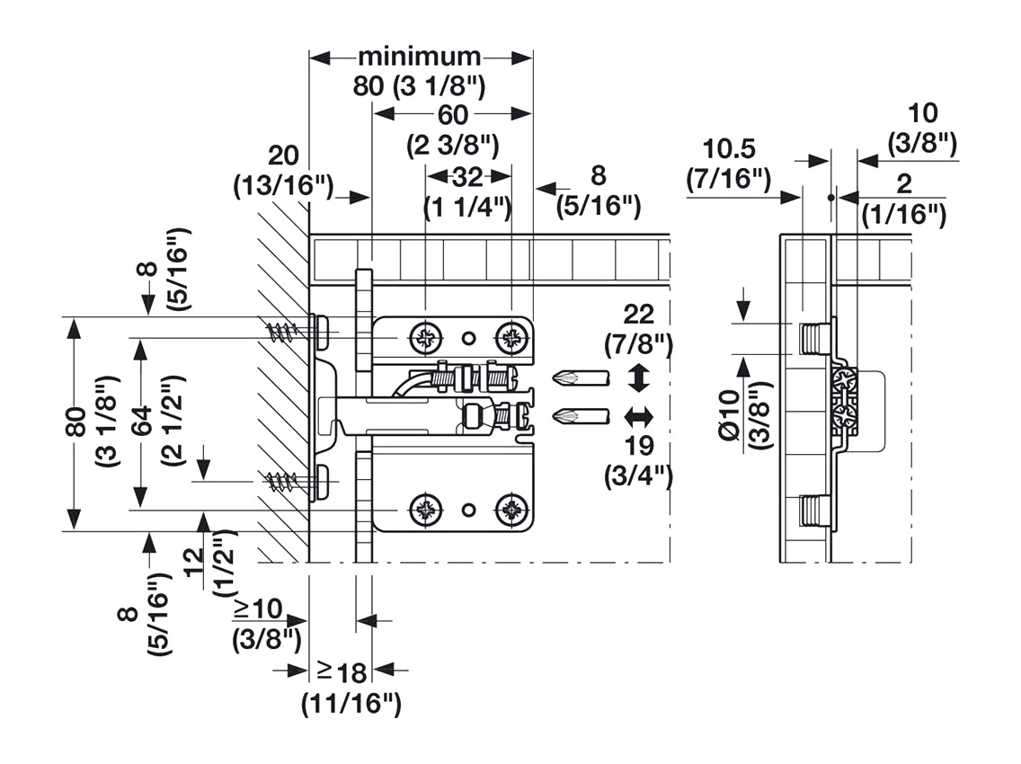 Шафотримач регульований лівий Hafele/Camar 807 (290.40.902)