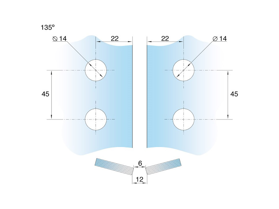 Петля скло-скло GIFF Glass Premio FERRARA 135° полірований хром