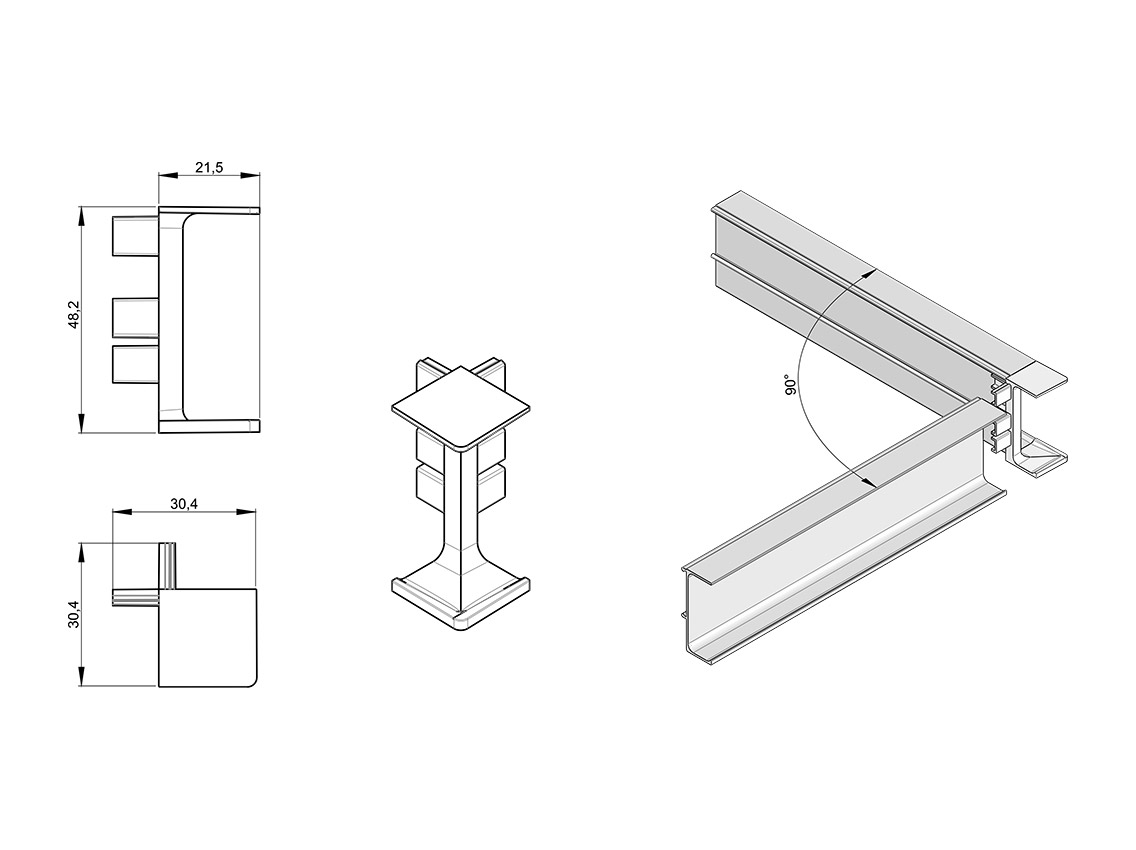 Кут зовнішній 90* до C-подібного профілю Gola Volpato Clap`n`FIT матове золото
