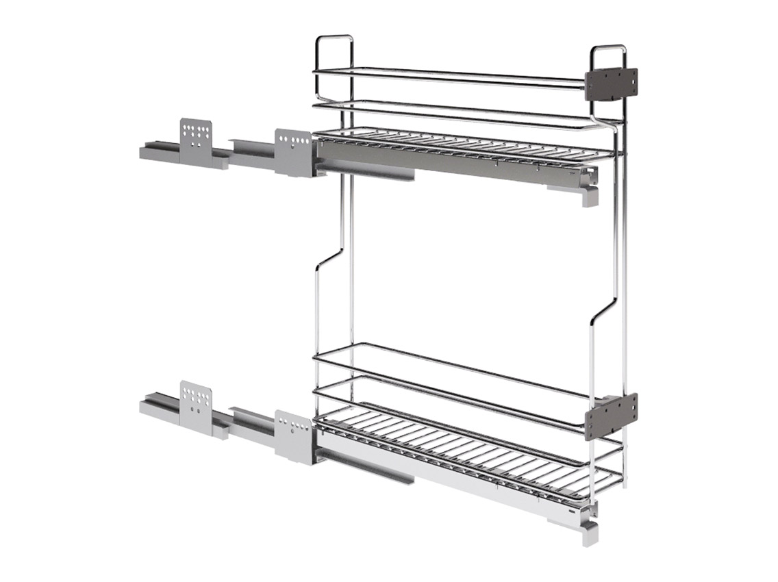 Карго фасад 200 боковое левое крепление с доводчиком INOXA Unica 10/01 хром (2 полки), направляющие Hettich