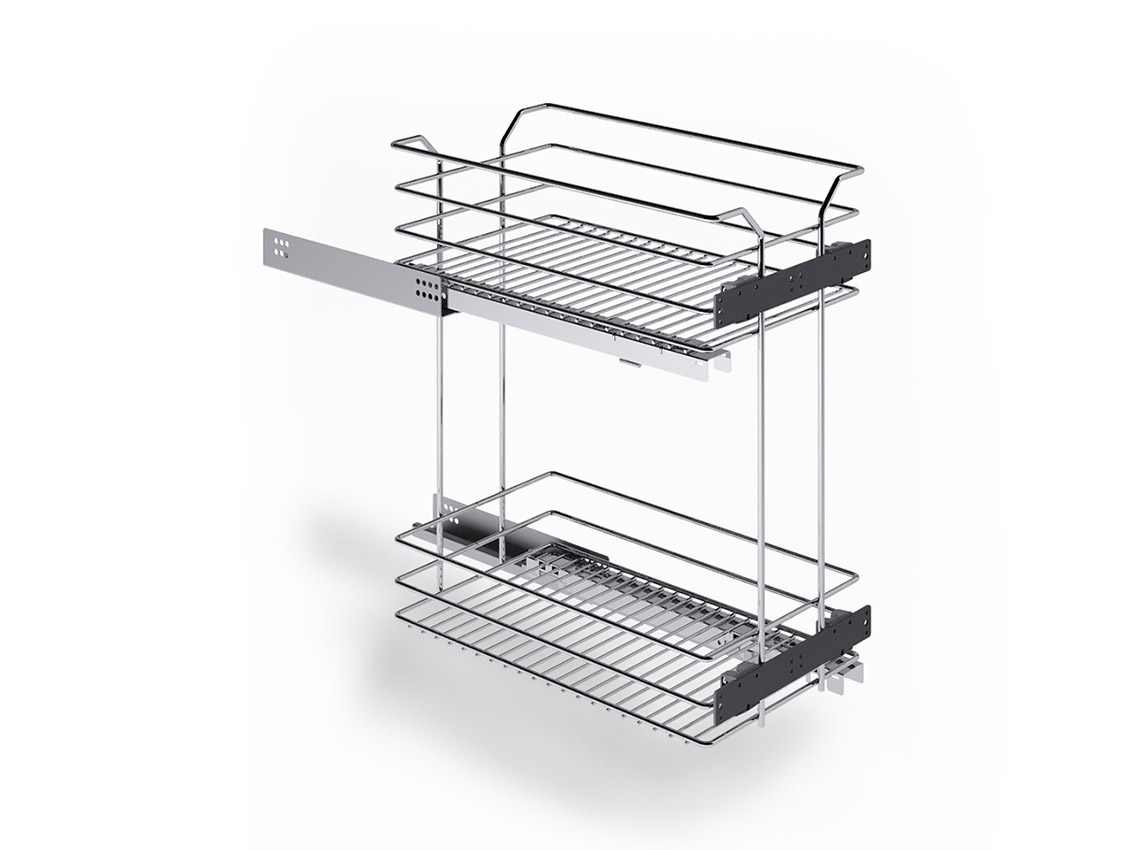 Карго фасад 300 диагональное крепление с отталкивателем INOXA Unica 20S12/30 хром (2 полки), направляющие Salice