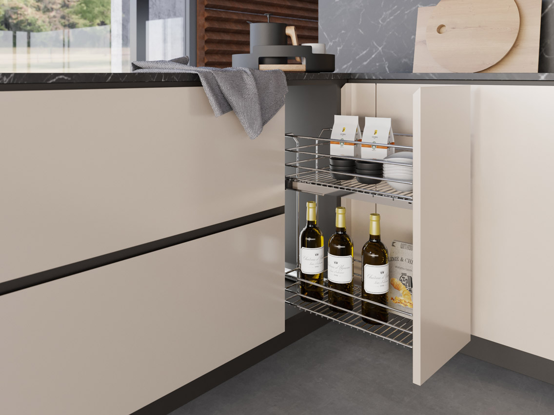 Карго фасад 300 диагональное крепление с отталкивателем INOXA Unica 20S12/30 хром (2 полки), направляющие Salice